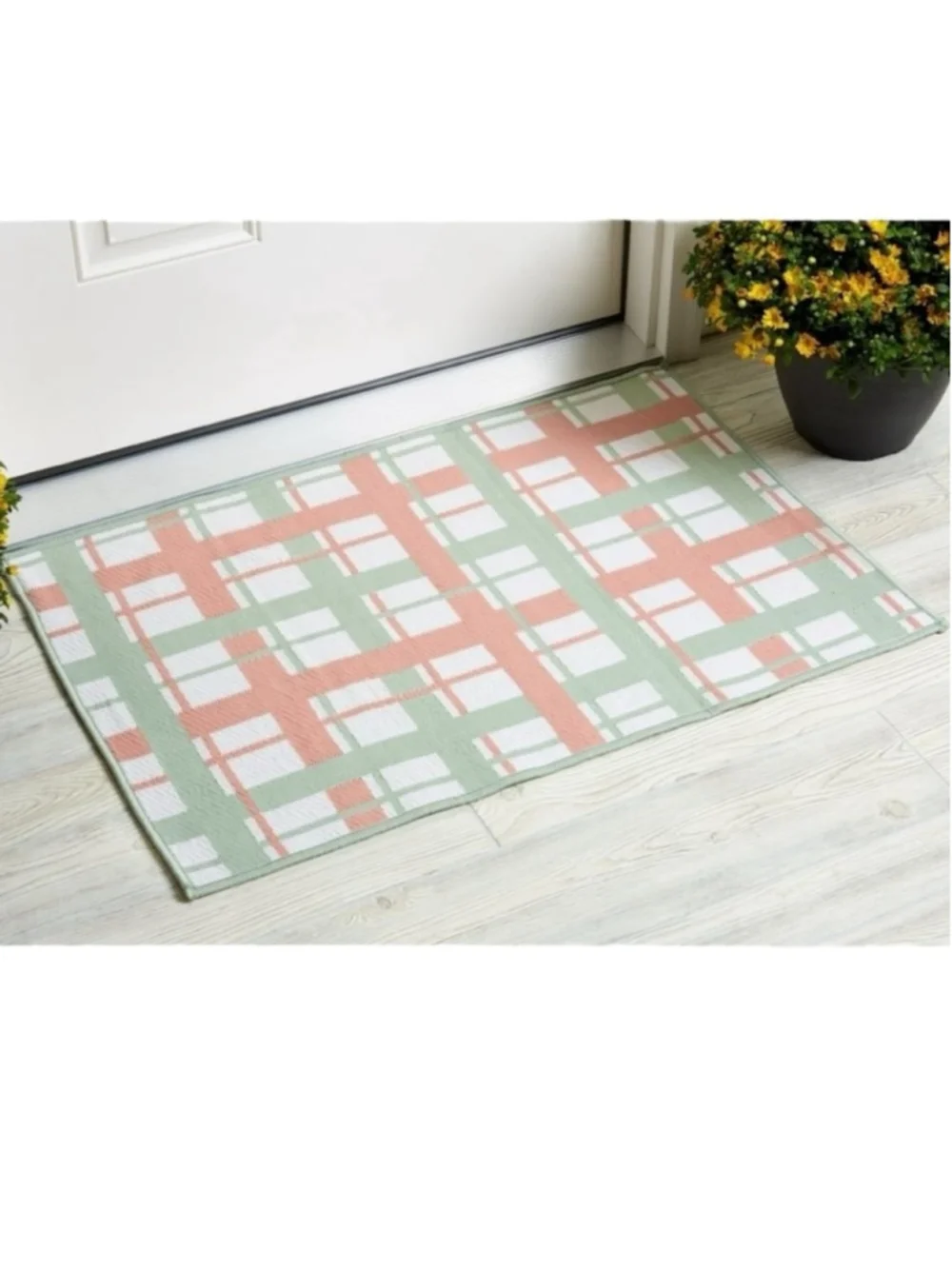 Reversible Rug Accent Welcome Plaid Easter Spring Bunny Rabbit Way To Celebrate
